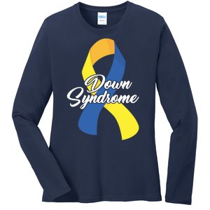 Down Syndrome Ribbon Awareness Ladies Long Sleeve Shirt