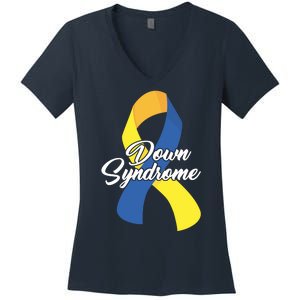 Down Syndrome Ribbon Awareness Women's V-Neck T-Shirt