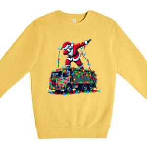 Dabbing Santa Riding Garbage Truck Colorful Christmas Lights Gift Premium Crewneck Sweatshirt