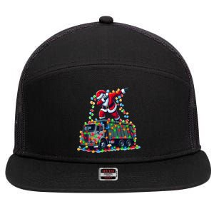 Dabbing Santa Riding Garbage Truck Colorful Christmas Lights Gift 7 Panel Mesh Trucker Snapback Hat