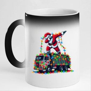 Dabbing Santa Riding Garbage Truck Colorful Christmas Lights Gift 11oz Black Color Changing Mug