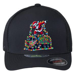 Dabbing Santa Riding Garbage Truck Colorful Christmas Lights Gift Flexfit Unipanel Trucker Cap