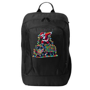 Dabbing Santa Riding Garbage Truck Colorful Christmas Lights Gift City Backpack