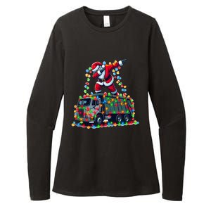 Dabbing Santa Riding Garbage Truck Colorful Christmas Lights Gift Womens CVC Long Sleeve Shirt