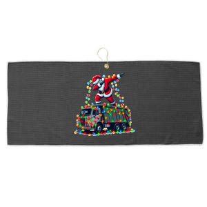 Dabbing Santa Riding Garbage Truck Colorful Christmas Lights Gift Large Microfiber Waffle Golf Towel