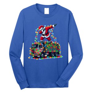 Dabbing Santa Riding Garbage Truck Colorful Christmas Lights Gift Long Sleeve Shirt