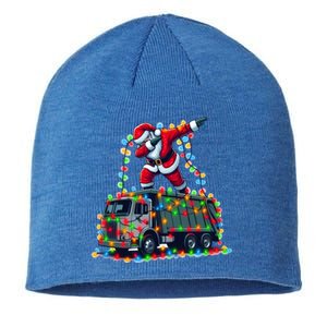 Dabbing Santa Riding Garbage Truck Colorful Christmas Lights Gift Sustainable Beanie