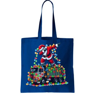 Dabbing Santa Riding Garbage Truck Colorful Christmas Lights Gift Tote Bag