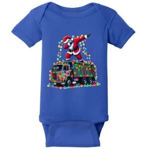 Dabbing Santa Riding Garbage Truck Colorful Christmas Lights Gift Baby Bodysuit