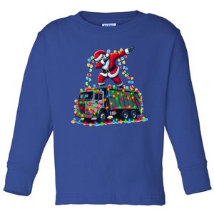 Dabbing Santa Riding Garbage Truck Colorful Christmas Lights Gift Toddler Long Sleeve Shirt