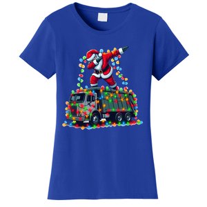 Dabbing Santa Riding Garbage Truck Colorful Christmas Lights Gift Women's T-Shirt