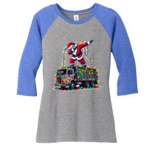 Dabbing Santa Riding Garbage Truck Colorful Christmas Lights Gift Women's Tri-Blend 3/4-Sleeve Raglan Shirt