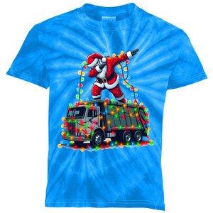 Dabbing Santa Riding Garbage Truck Colorful Christmas Lights Gift Kids Tie-Dye T-Shirt