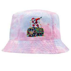 Dabbing Santa Riding Garbage Truck Colorful Christmas Lights Gift Tie-Dyed Bucket Hat