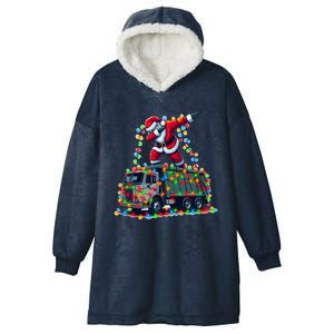 Dabbing Santa Riding Garbage Truck Colorful Christmas Lights Gift Hooded Wearable Blanket