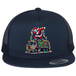 Dabbing Santa Riding Garbage Truck Colorful Christmas Lights Gift Flat Bill Trucker Hat