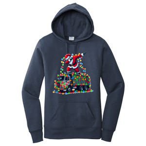 Dabbing Santa Riding Garbage Truck Colorful Christmas Lights Gift Women's Pullover Hoodie