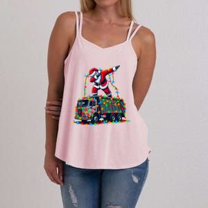 Dabbing Santa Riding Garbage Truck Colorful Christmas Lights Gift Women's Strappy Tank