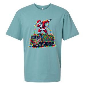 Dabbing Santa Riding Garbage Truck Colorful Christmas Lights Gift Sueded Cloud Jersey T-Shirt