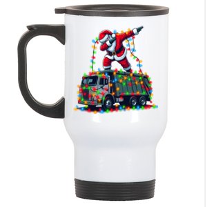 Dabbing Santa Riding Garbage Truck Colorful Christmas Lights Gift Stainless Steel Travel Mug