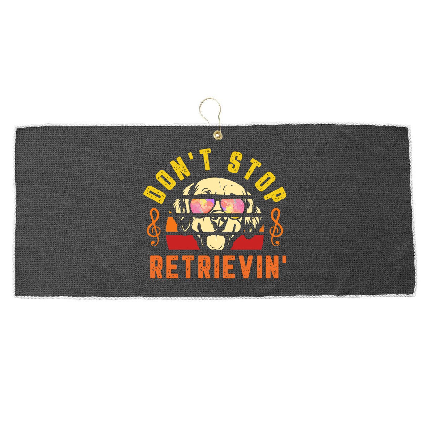 Dont Stop Retrievin Retro Golden Retriever Music Note Pun Gift Large Microfiber Waffle Golf Towel