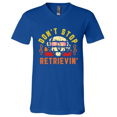 Dont Stop Retrievin Retro Golden Retriever Music Note Pun Gift V-Neck T-Shirt