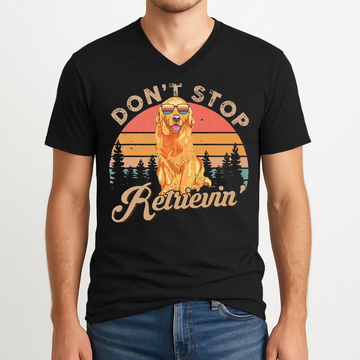 Don't Stop Retrieving Retro Golden Retriever V-Neck T-Shirt