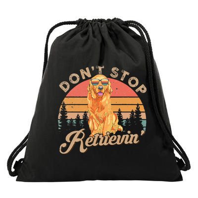 Don't Stop Retrieving Retro Golden Retriever Drawstring Bag