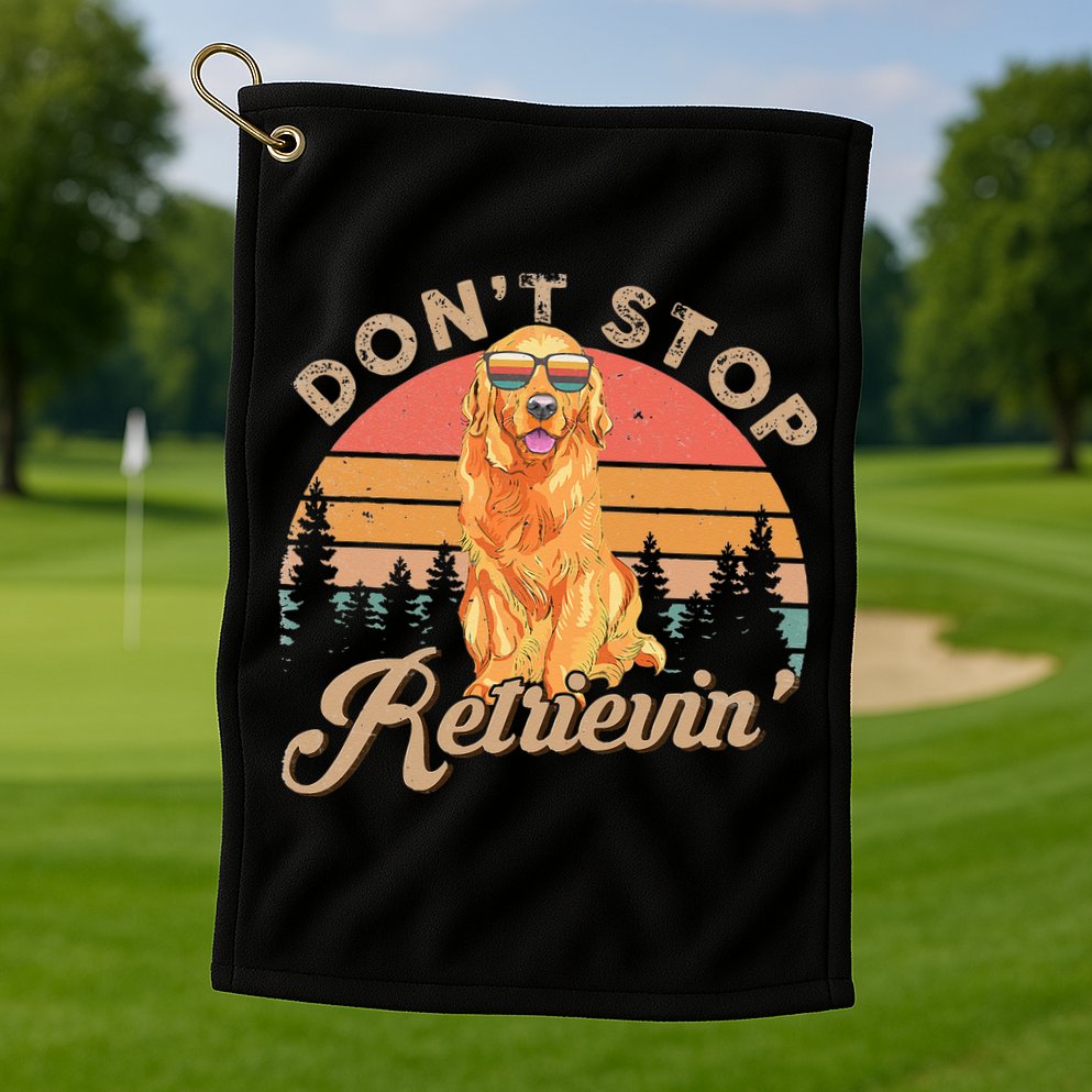 Don't Stop Retrieving Retro Golden Retriever Golf Towel