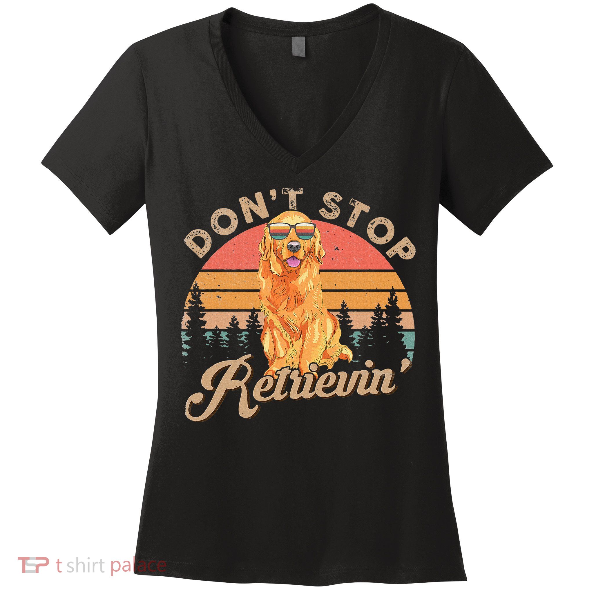 Don't Stop Retrieving Retro Golden Retriever Women's V-Neck T-Shirt