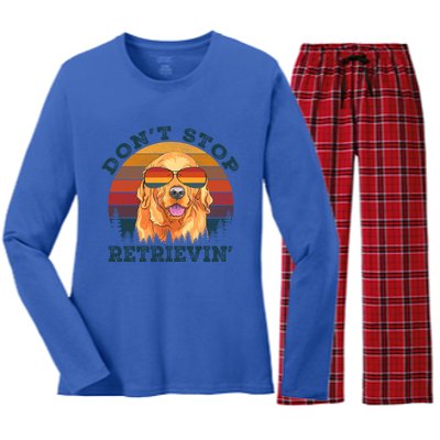 Dont Stop Retrieving Retro Golden Retriever Gift Women's Long Sleeve Flannel Pajama Set 