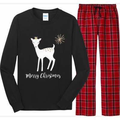 Deer Snow Star Merry Christmas Holiday Star Crown Long Sleeve Pajama Set