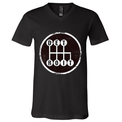 Detroit Stick Shift Design V-Neck T-Shirt