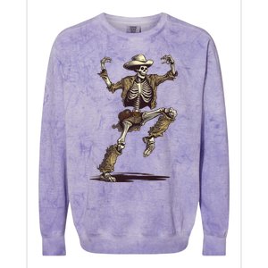 Dancing Skeleton Scary Halloween Cow Skeleton Funny Gift Colorblast Crewneck Sweatshirt