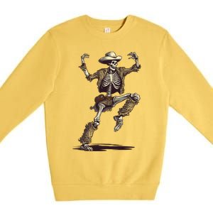 Dancing Skeleton Scary Halloween Cow Skeleton Funny Gift Premium Crewneck Sweatshirt