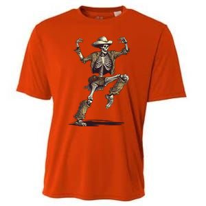 Dancing Skeleton Scary Halloween Cow Skeleton Funny Gift Cooling Performance Crew T-Shirt