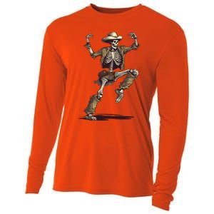 Dancing Skeleton Scary Halloween Cow Skeleton Funny Gift Cooling Performance Long Sleeve Crew