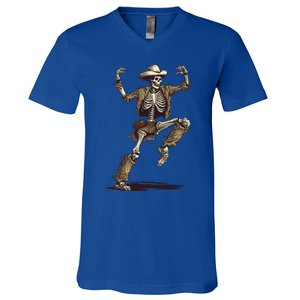 Dancing Skeleton Scary Halloween Cow Skeleton Funny Gift V-Neck T-Shirt