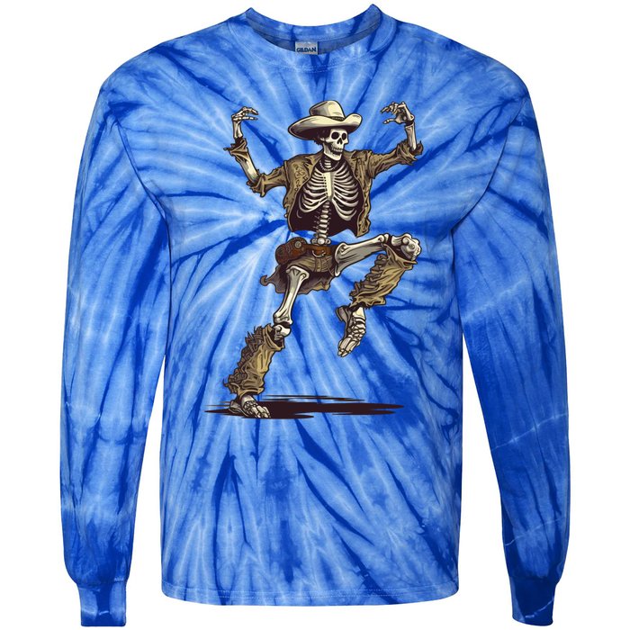 Dancing Skeleton Scary Halloween Cow Skeleton Funny Gift Tie-Dye Long Sleeve Shirt