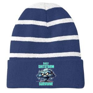 Daily Shitstorm Survivor Striped Beanie with Solid Band