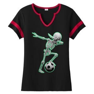 Dabbing Skeleton Soccer Spooky Season Sport Halloween Great Gift Ladies Halftime Notch Neck Tee