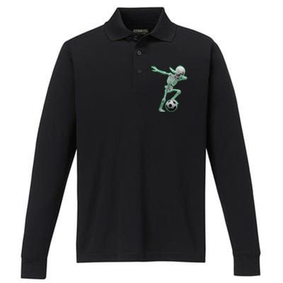 Dabbing Skeleton Soccer Spooky Season Sport Halloween Great Gift Performance Long Sleeve Polo