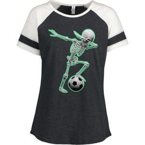 Dabbing Skeleton Soccer Spooky Season Sport Halloween Great Gift Enza Ladies Jersey Colorblock Tee