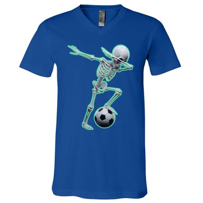 Dabbing Skeleton Soccer Spooky Season Sport Halloween Great Gift V-Neck T-Shirt