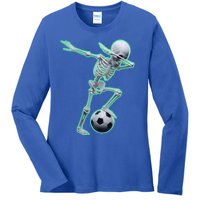 Dabbing Skeleton Soccer Spooky Season Sport Halloween Great Gift Ladies Long Sleeve Shirt