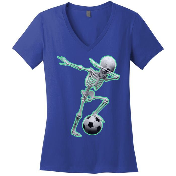 Dabbing Skeleton Soccer Spooky Season Sport Halloween Great Gift Women's V-Neck T-Shirt