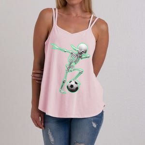 Dabbing Skeleton Soccer Spooky Season Sport Halloween Great Gift Women's Strappy Tank