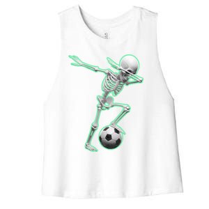 Dabbing Skeleton Soccer Spooky Season Sport Halloween Great Gift Women's Racerback Cropped Tank