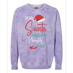 Dear Santa She Is The Naughty One Christmas Couples Present Gift Colorblast Crewneck Sweatshirt