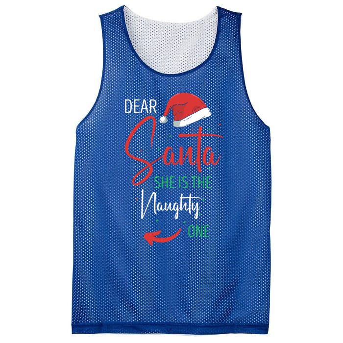 Dear Santa She Is The Naughty One Christmas Couples Present Gift Mesh Reversible Basketball Jersey Tank